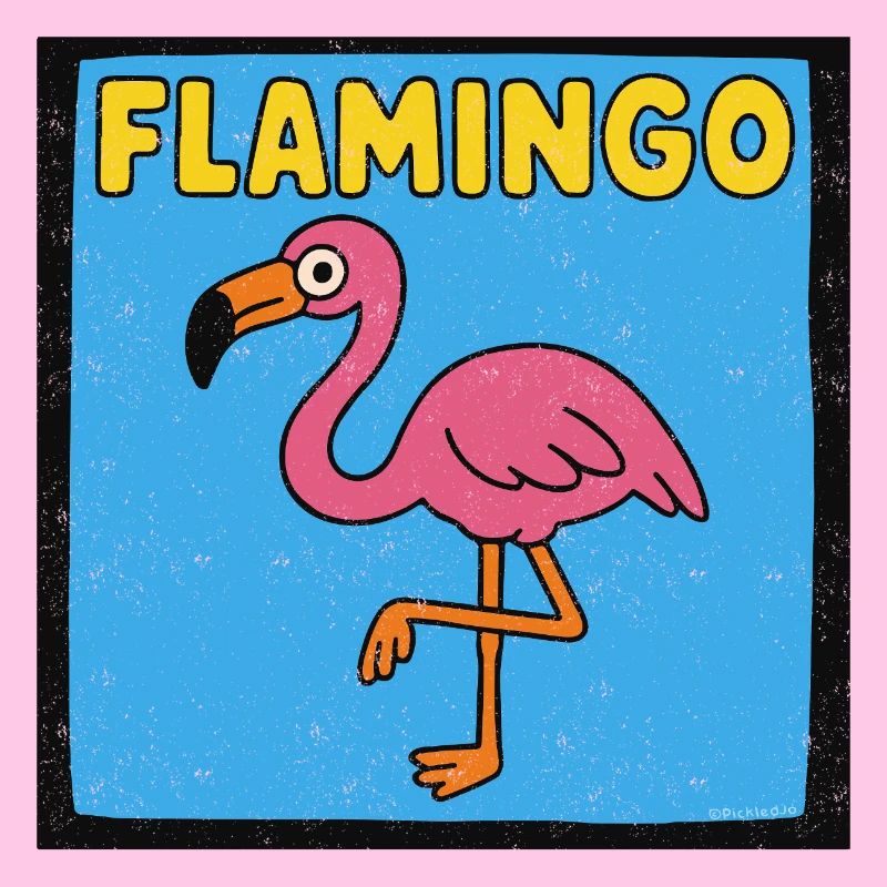 Flamingo Cartoon - Weathered Look