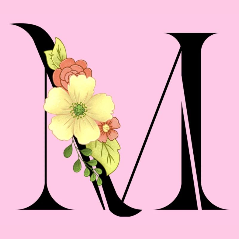 Eleganter Buchstabe 'M' mit Blumen
