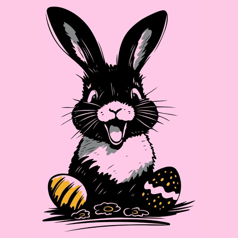 Happy Easter bunny with colorful Easter eggs