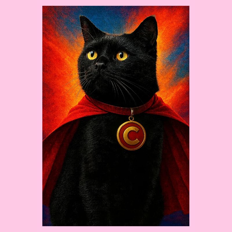 Superhelden-Cat mit Goldmedaillon