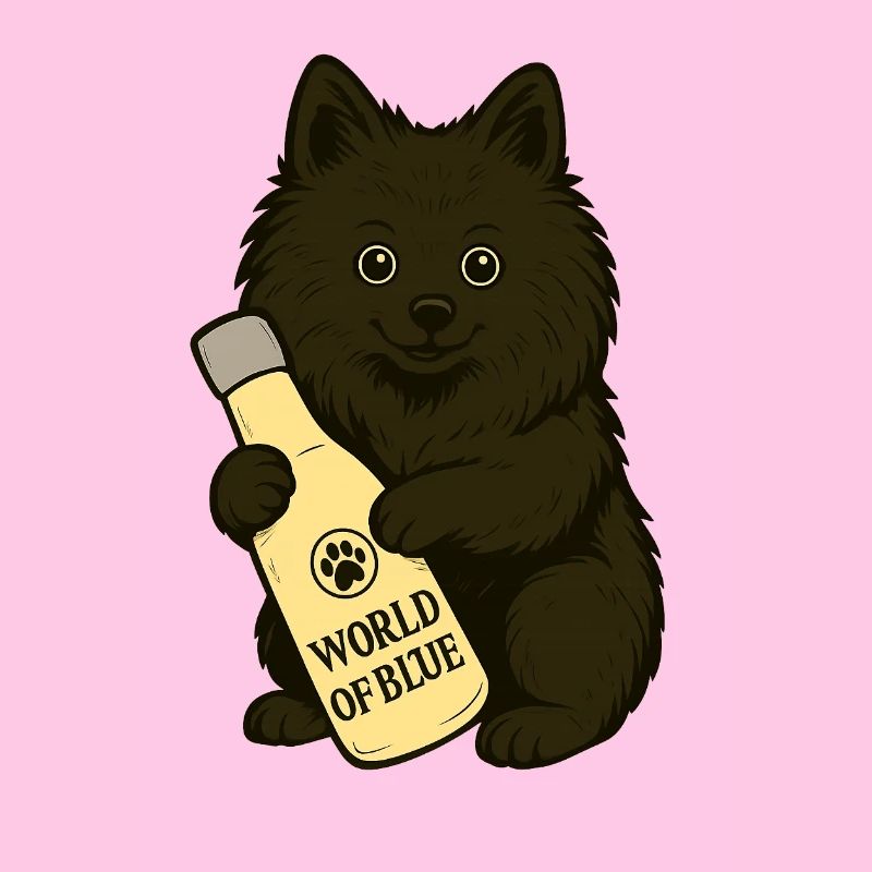 Niedlicher Spitz (Hund) mit Flasche