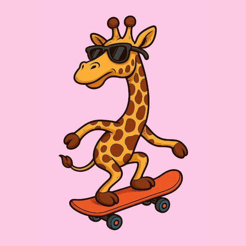 Stylische skateboarding Giraffe mit Sonnenbrille