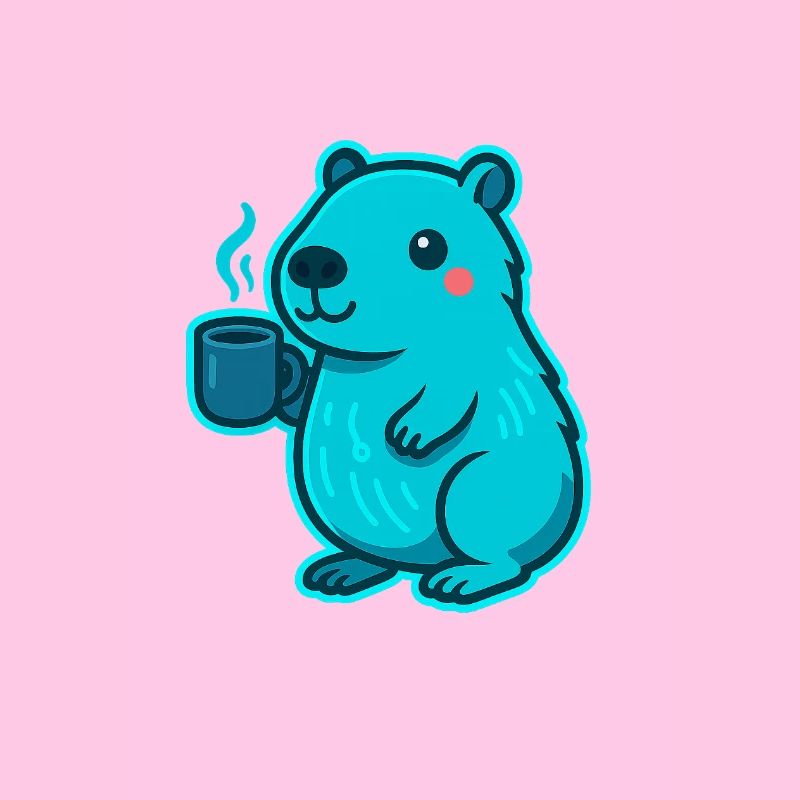 Blue Capybara with Coffee