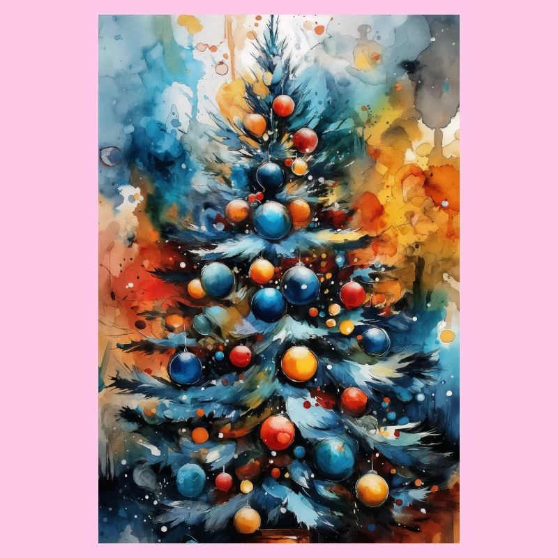 Lebendiger Aquarell-Weihnachtsbaum