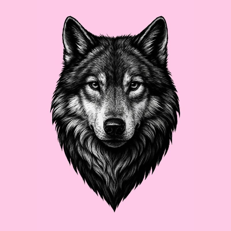 Wolf Head Black and White Illustration