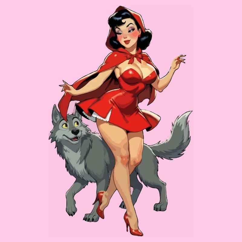 Rotkäppchen läuft mit dem Wolf