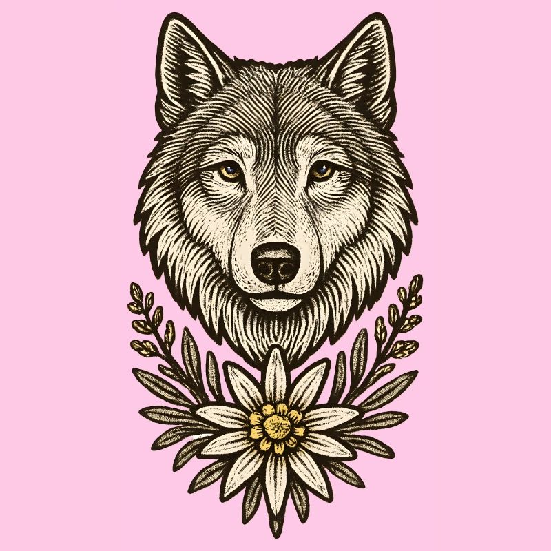 Wolf's head with edelweiss