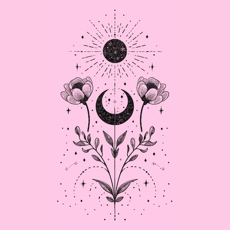 Soleil et lune bohèmes avec des éléments floraux