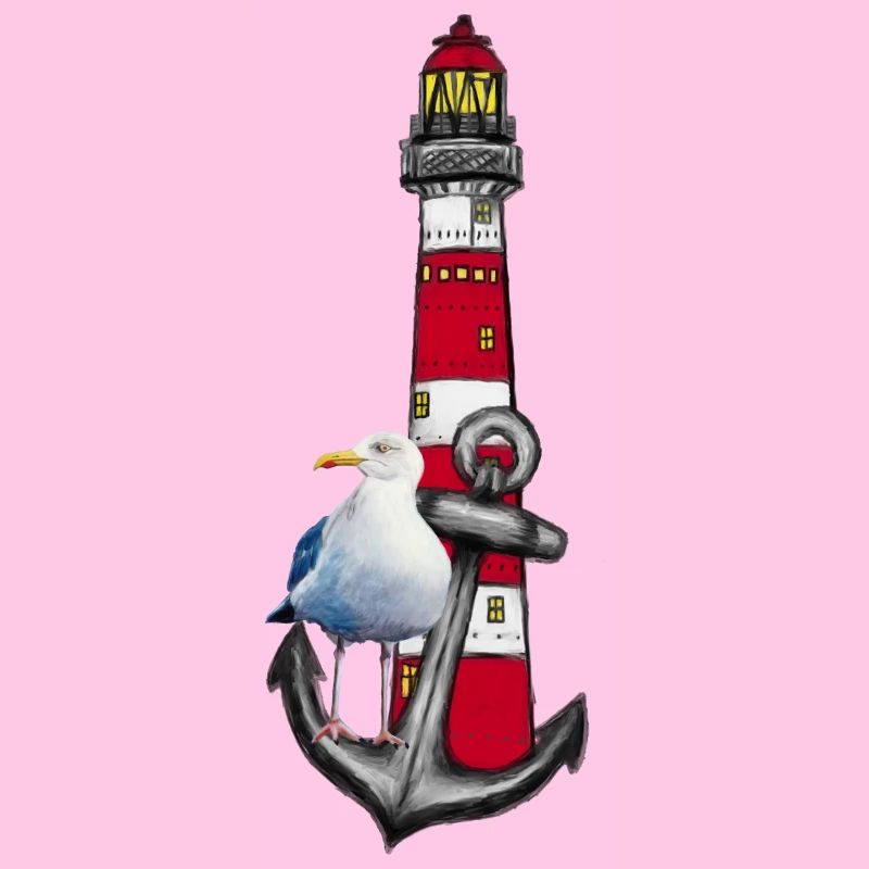 Leuchtturm Strandvogel Grafik Anker