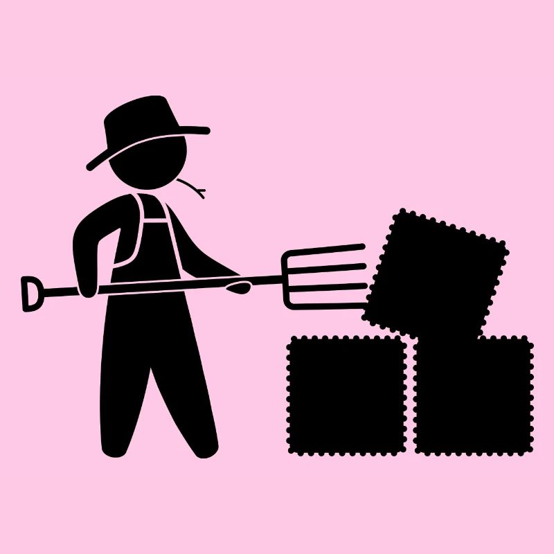 Bauer mit Mistgabel und Heu