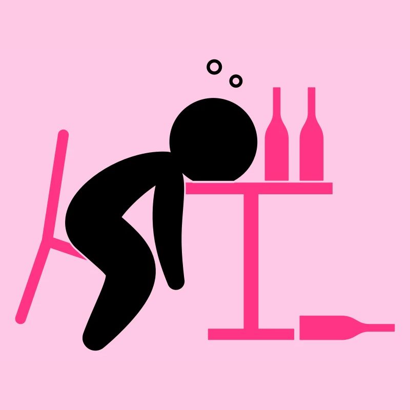 An alcoholic is drunk on the table