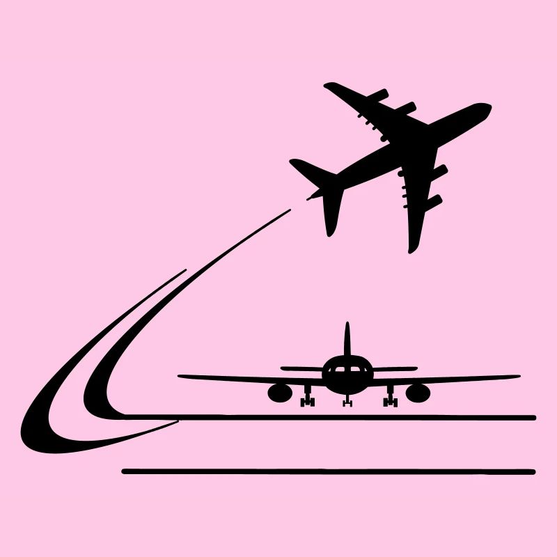 Vorderansicht Flugzeug und wegfliegendes Flugzeug