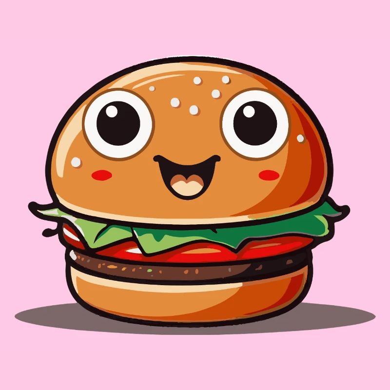 Mignon hamburger de dessin animé avec un visage souriant