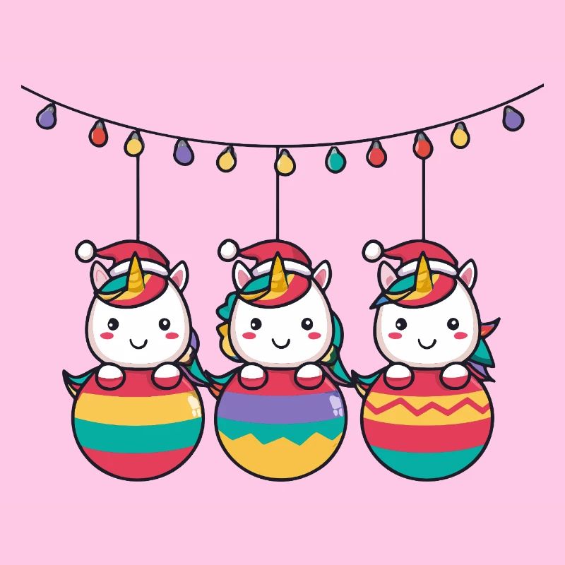 Drei Regenbogen-Einhörner Weihnachten