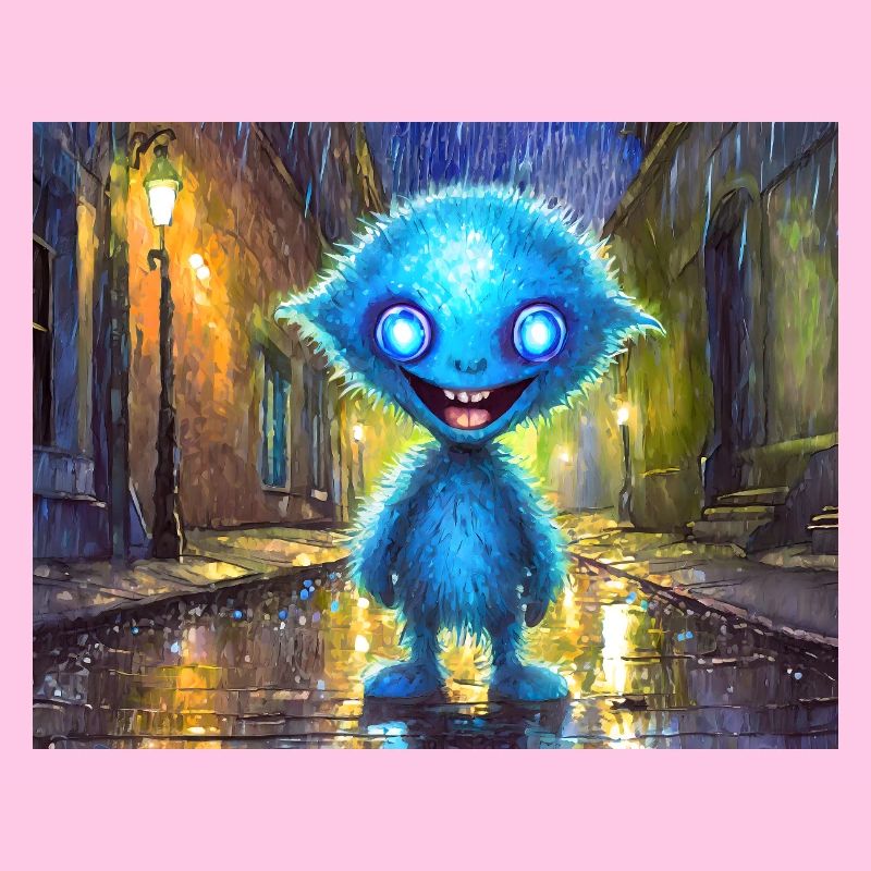 Blue funny and laughing monster
