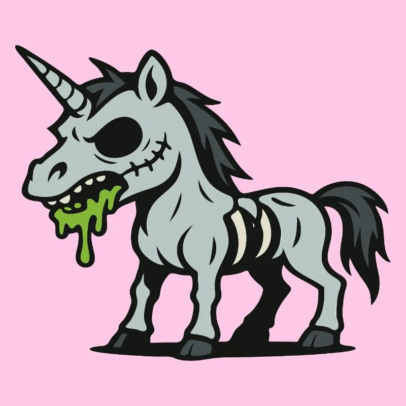 Zombie-Einhorn mit Schleim und dunklen Knochen
