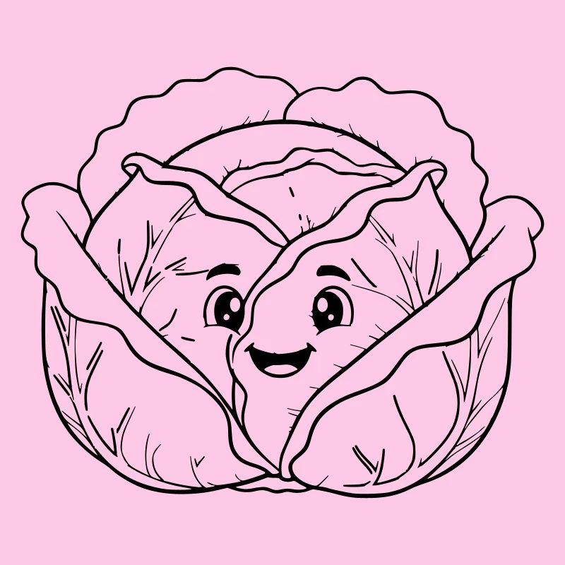 Cabbage Vegetable Kawaii Outline