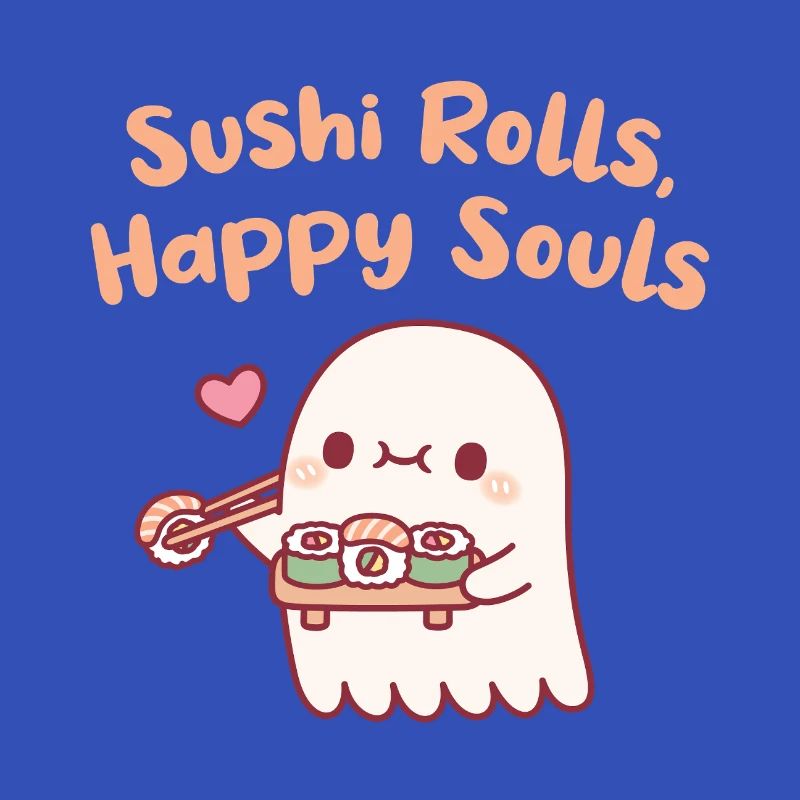 Mignons Ghost Sushi Rolls Âmes Heureuses Drôles