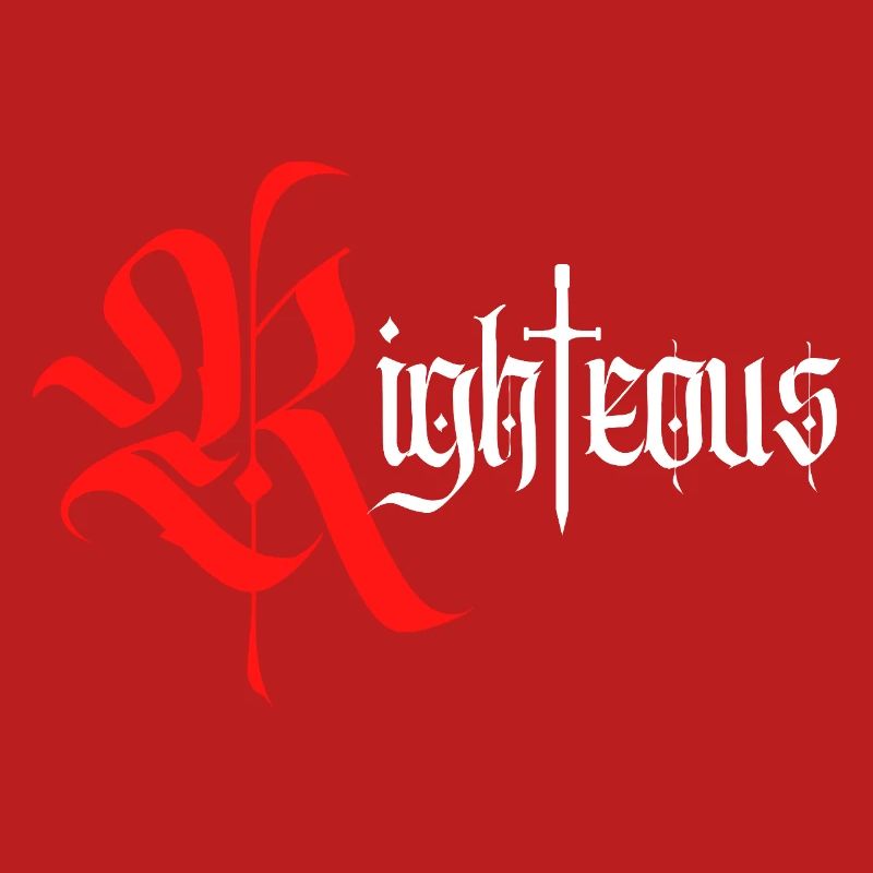 Gothic Righteous Design mit Schwert mit weißem Text