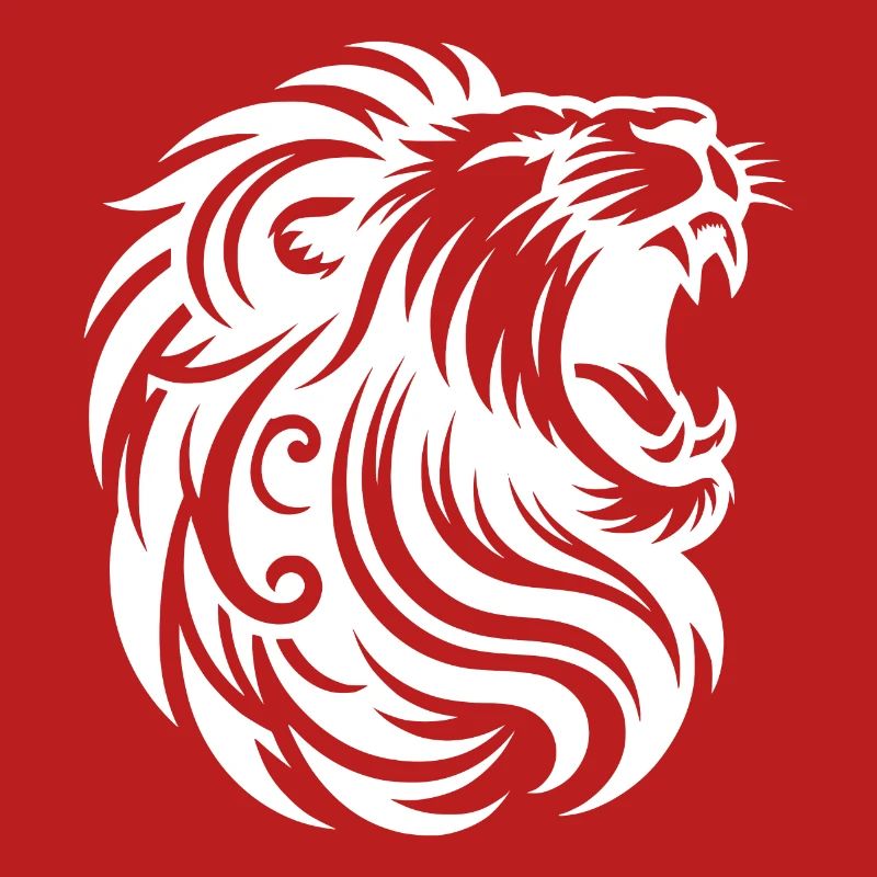 Roaring lion with teeth and elegant mane