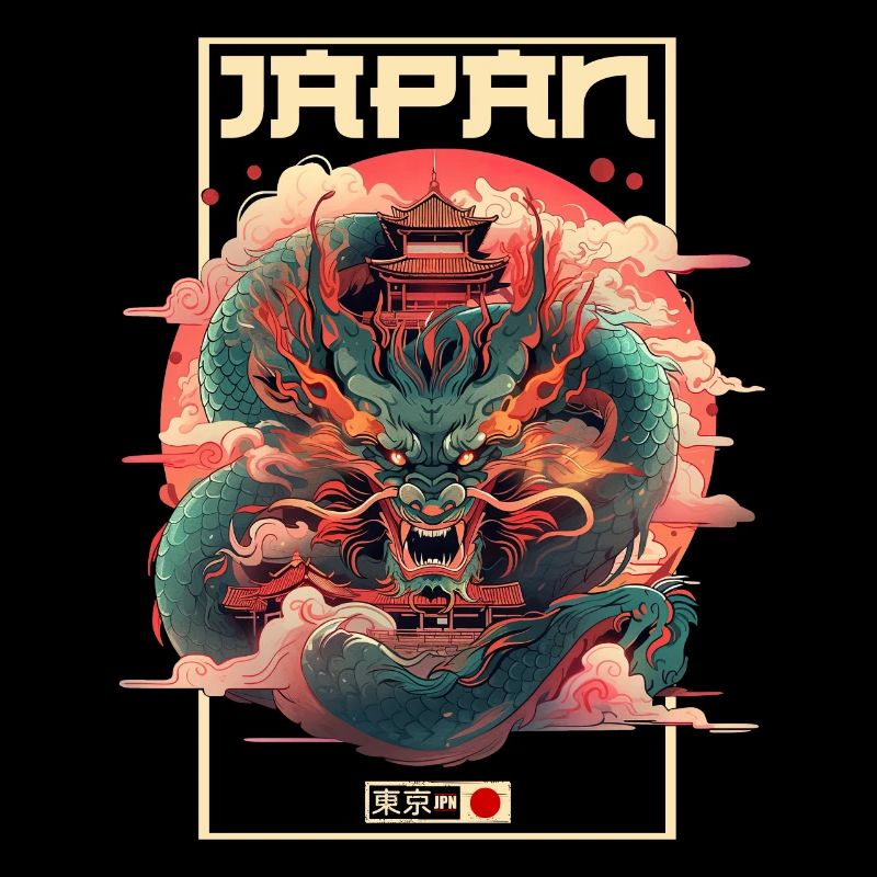 Tokio Asien 80er Japanischer Retro Drache Drachen
