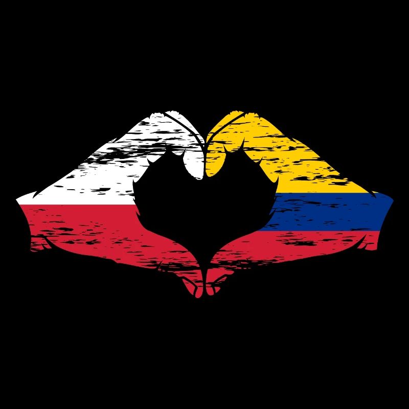 Pologne Colombie Drapeau Mains Coeur Forme Utilisé