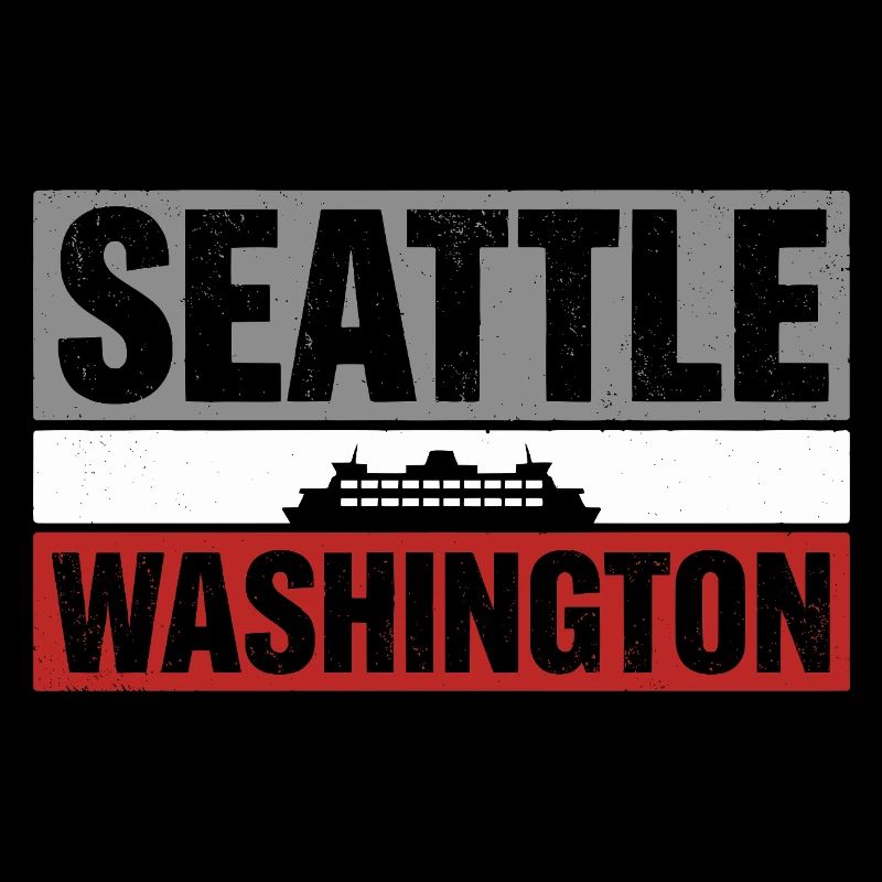 Seattle Washington Ferry Retro Typography Souvenir
