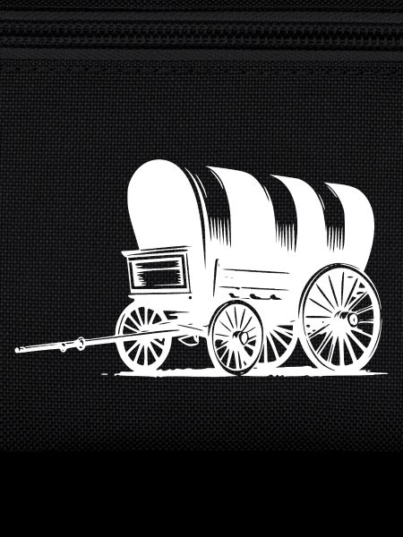 Wagon couvert avec bâche rayée