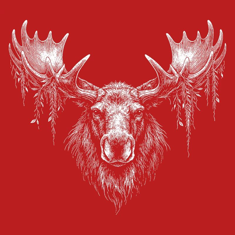 Elk head with moss branches