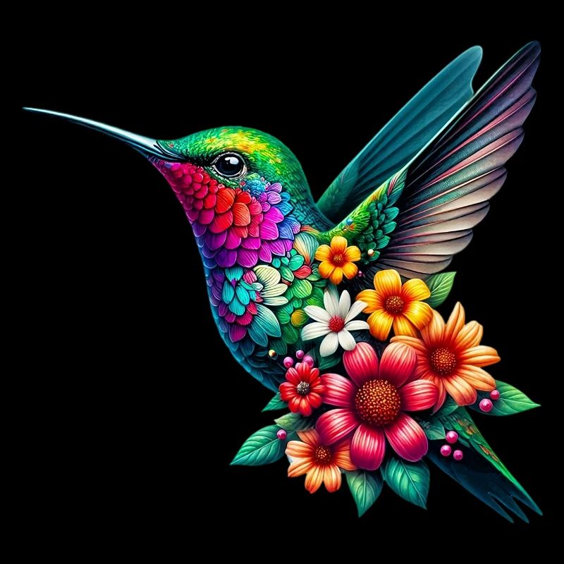 Colibri décoré de fleurs