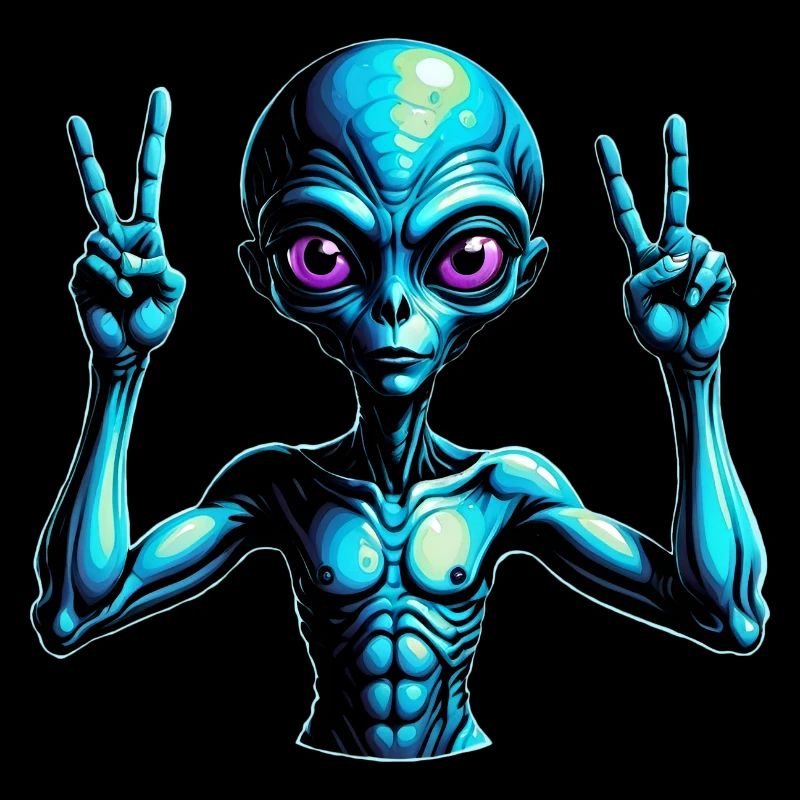 Futuristic Alien Peace Sign Illustration