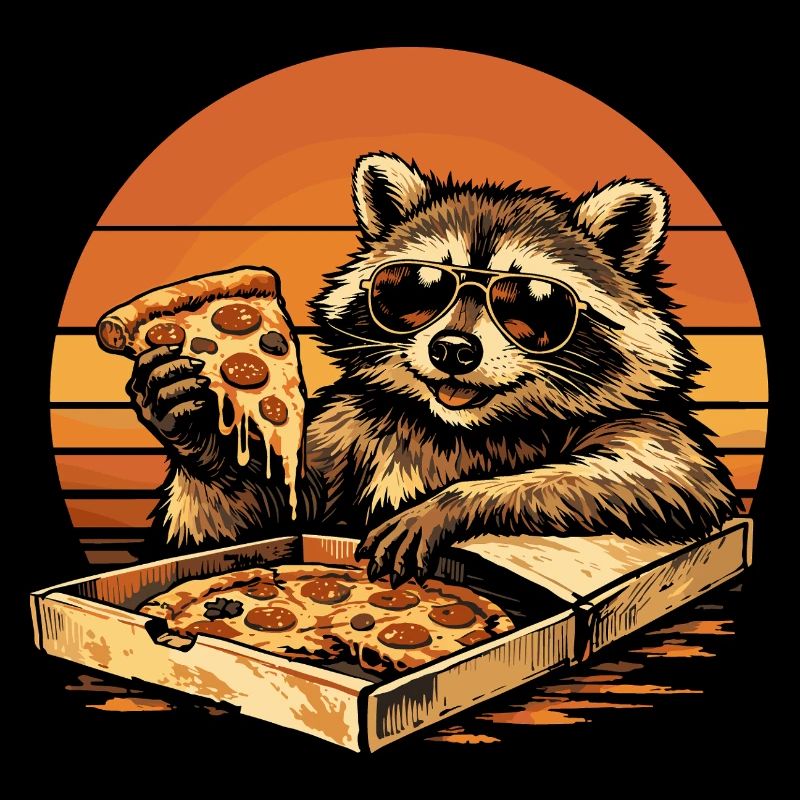 Waschbär isst Pizza Lustig Geschenkidee