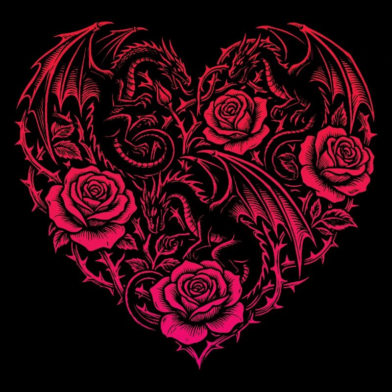 Cœur Romantique Dragon Roses et Amour