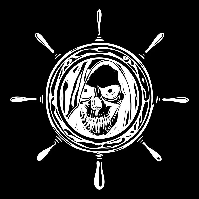 Steuerrad mit Furcht Totenkopf Schiffsmann Gesicht