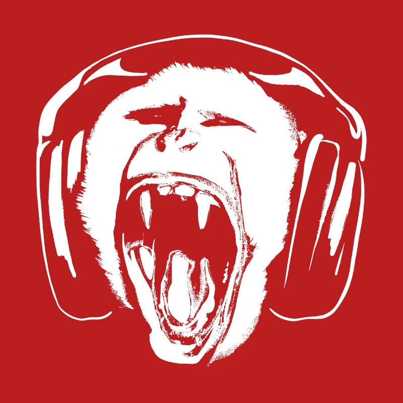 Affe hört Musik über Kopfhörer