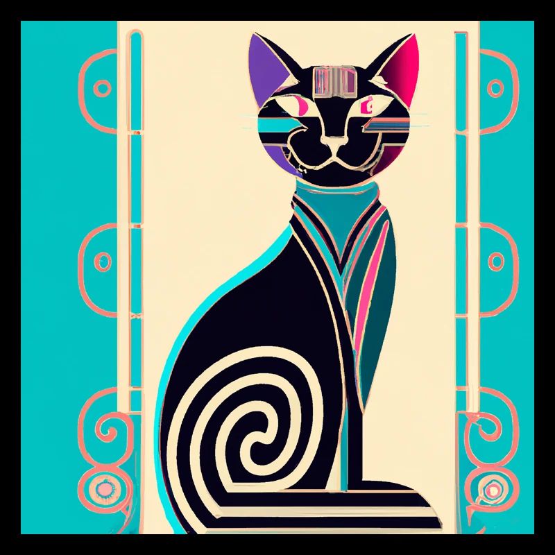 Neon Spiral Cat Art Deco