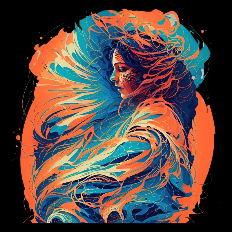 Femme avec des vagues de feu et d’eau