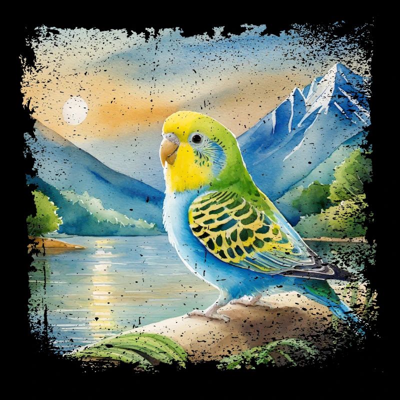 junger Wellensittich im Kinderbuchstil, Aquarell
