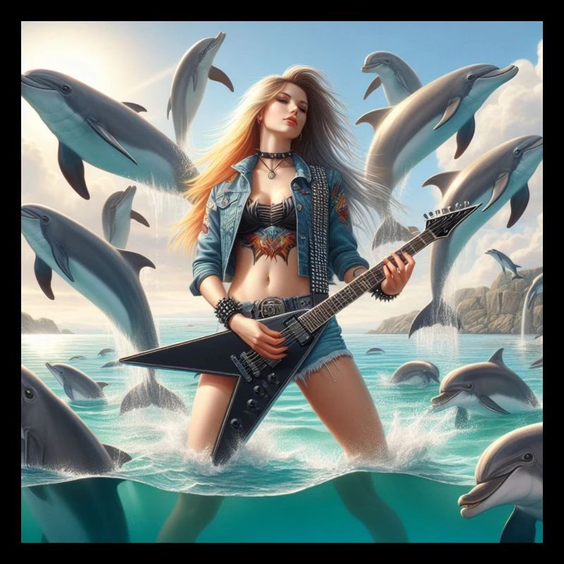 Guitariste de métal parmi les dauphins