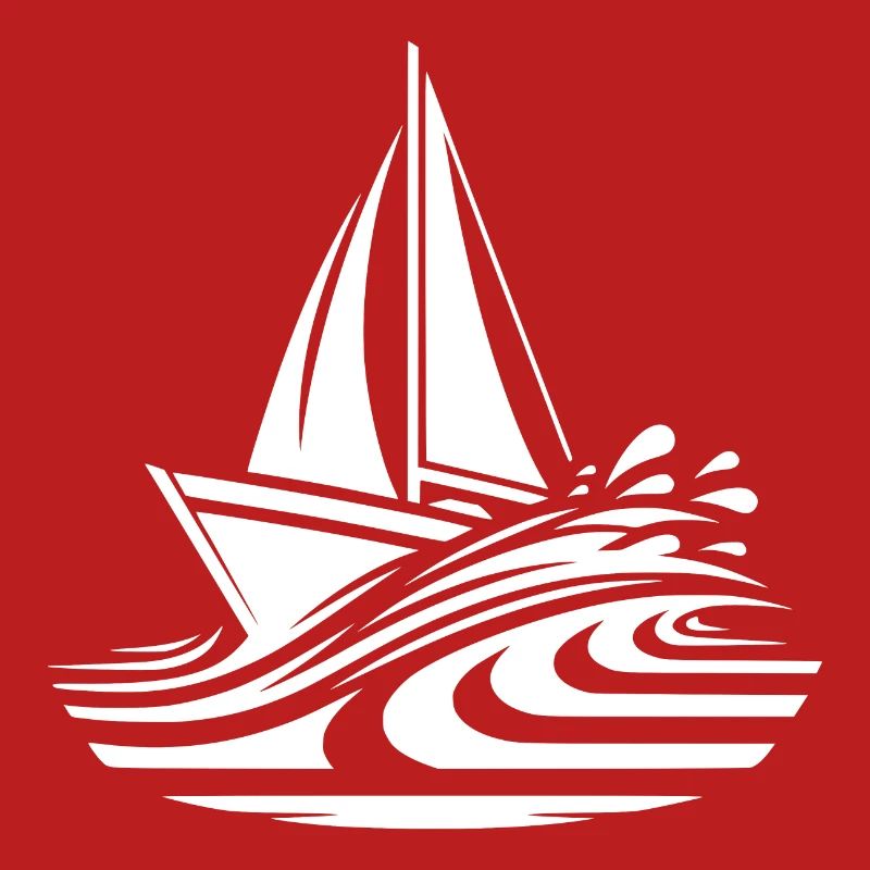 Fast sailboat on course in big waves