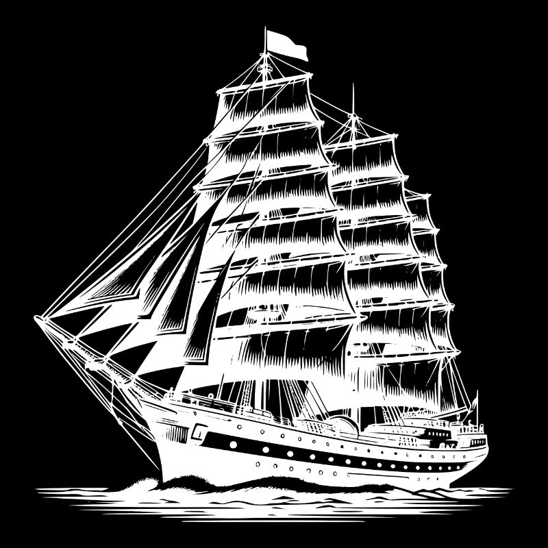 Vieux voilier dans les vagues avec voiles fixes