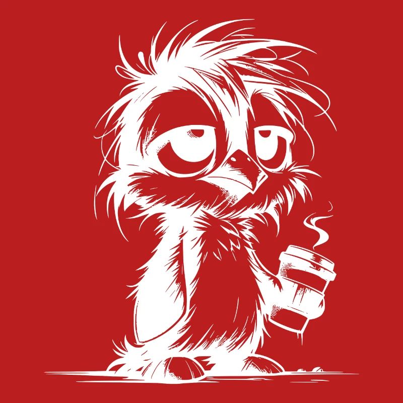 Pingouin vraiment fatigué pas reposé avec du café