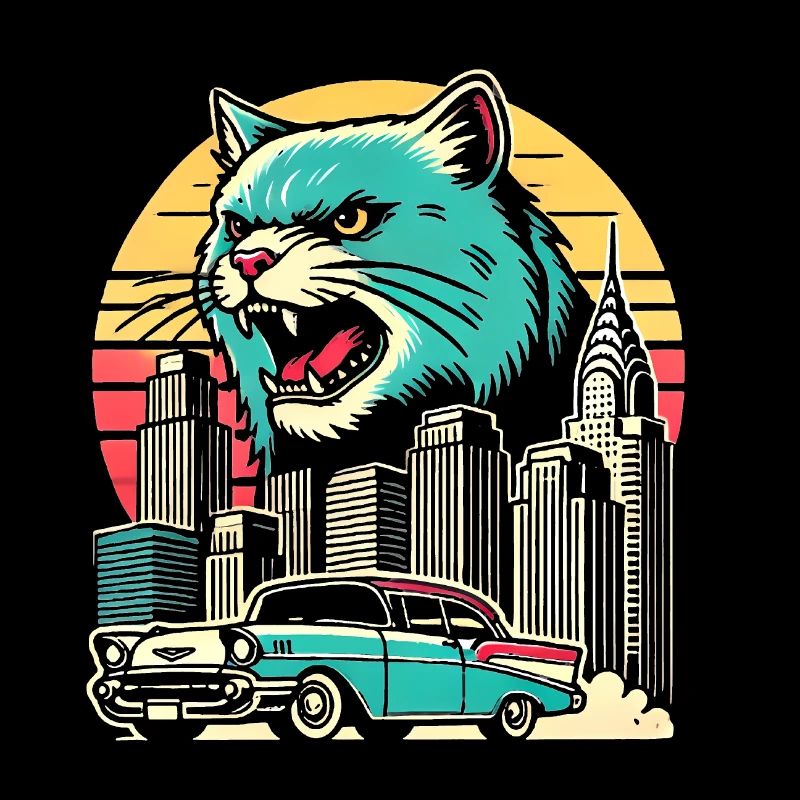 Chat féroce sur la ville Retro Desin