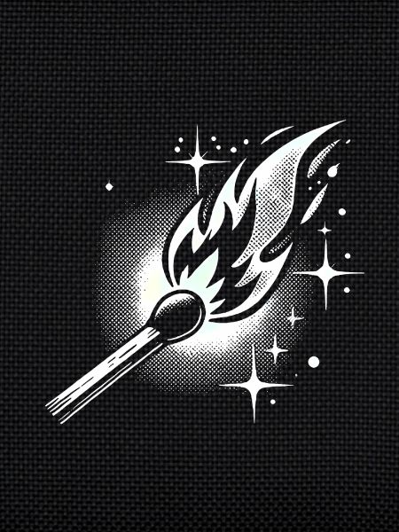 Retro Halftone Matchstick Flame