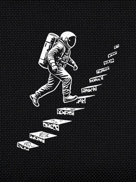 Astronaut auf der Treppe Weltraum-Style