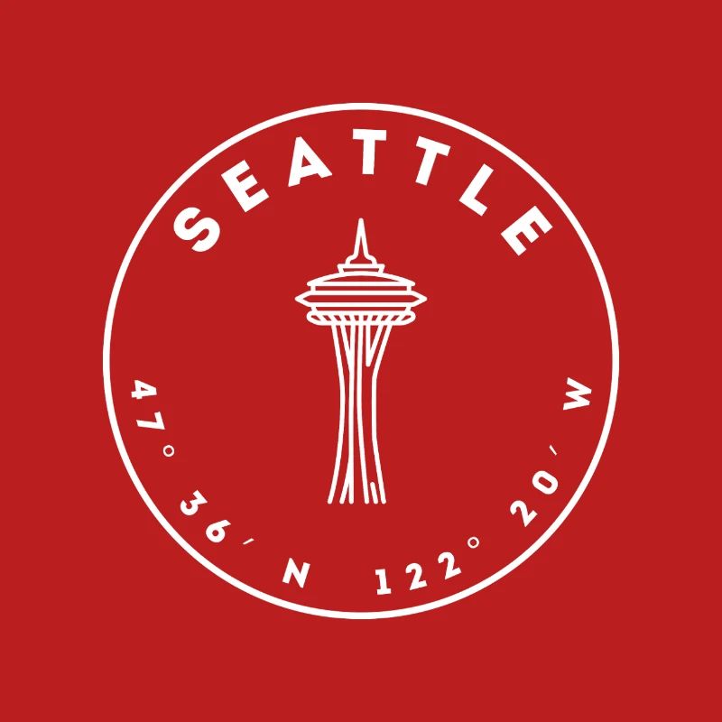 Seattle mit Space Needle und Koordinaten