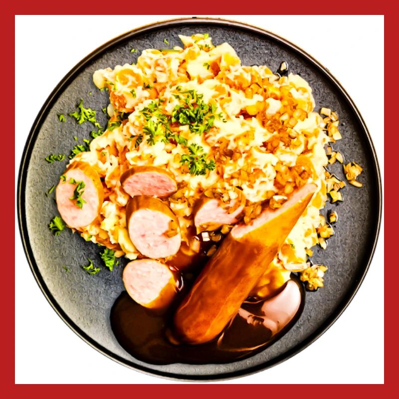 Dish with sausage and mashed potatoes