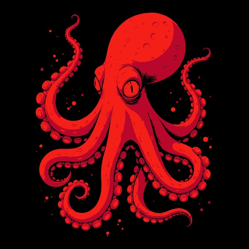 Crimson Octopus Pop Art