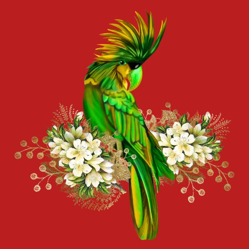 Perroquet mignon avec des fleurs