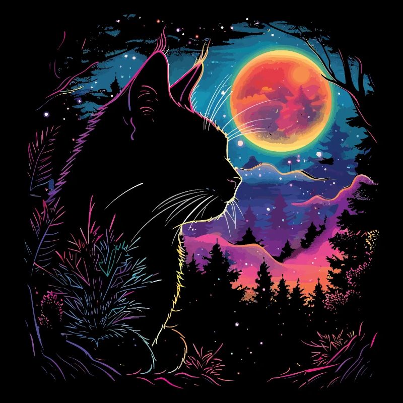 Cat sleep in neon night